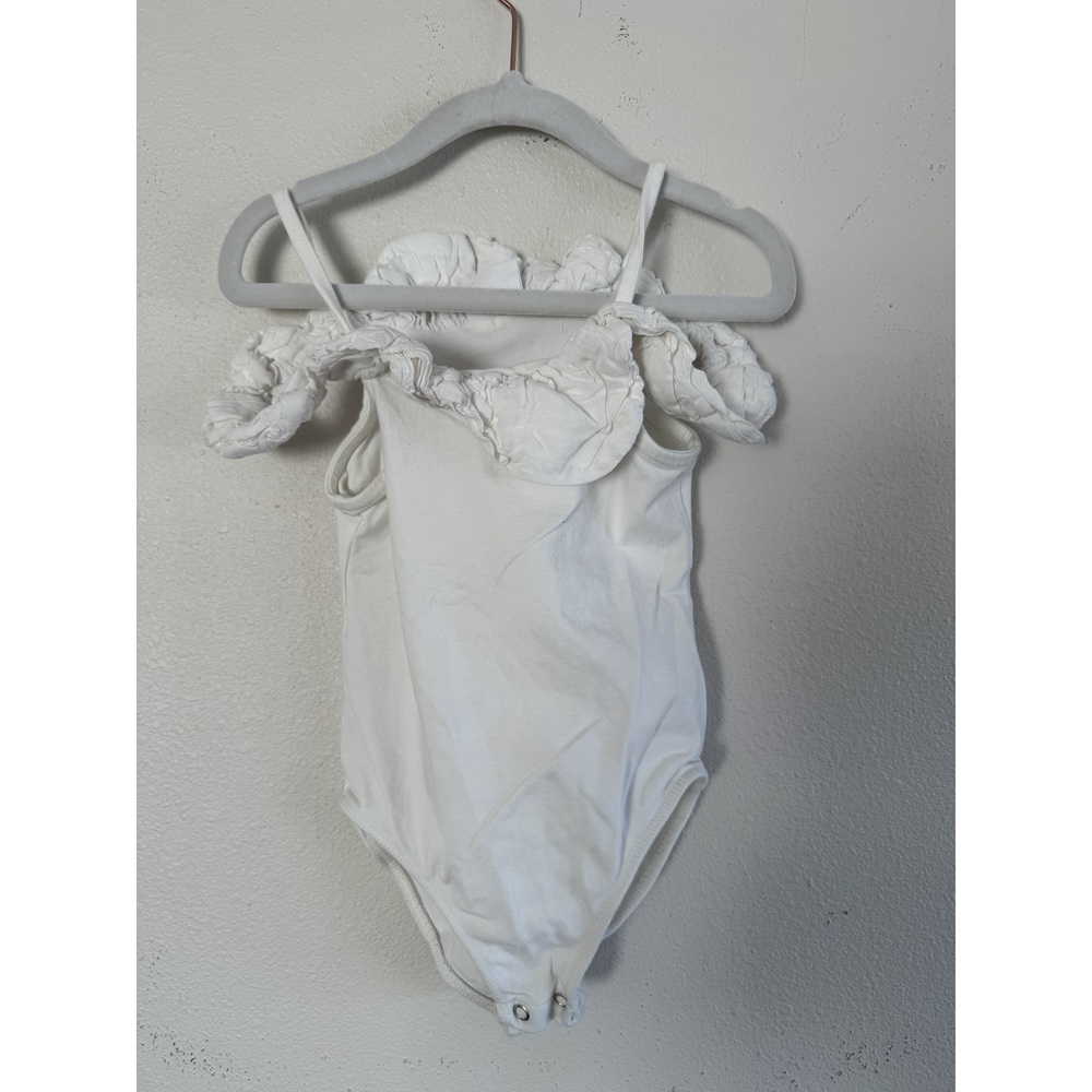 Zara White Baby Bodysuit with Ruffle Sleeves Size 7